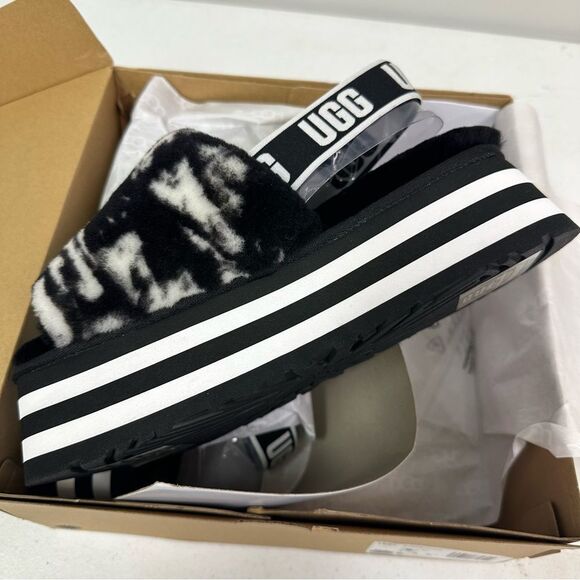 New Ugg Disco Marble Slide Platform Sandal Slippers Black White - Picture 4 of 6